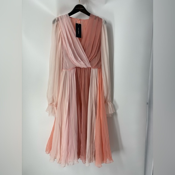 Dolce & Gabbana Two-tone Pleated Wrap Dress Pink Bow Midi Cocktail Puff Sleeve 6 - Picture 11 of 12